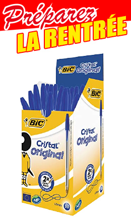 Boîte 50 stylos BIC bleu cristal