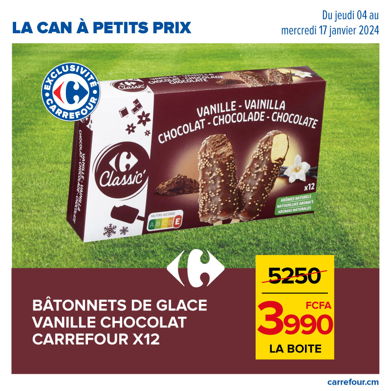 BÂTONNETS DE GLACE VANILLE CHOCOLAT CARREFOUR X12